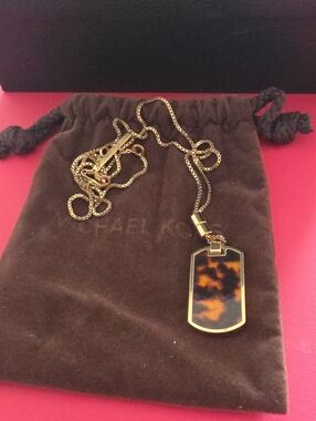 Michael Kors Gold-Tone Tortoise Shell Dog Tag Necklace